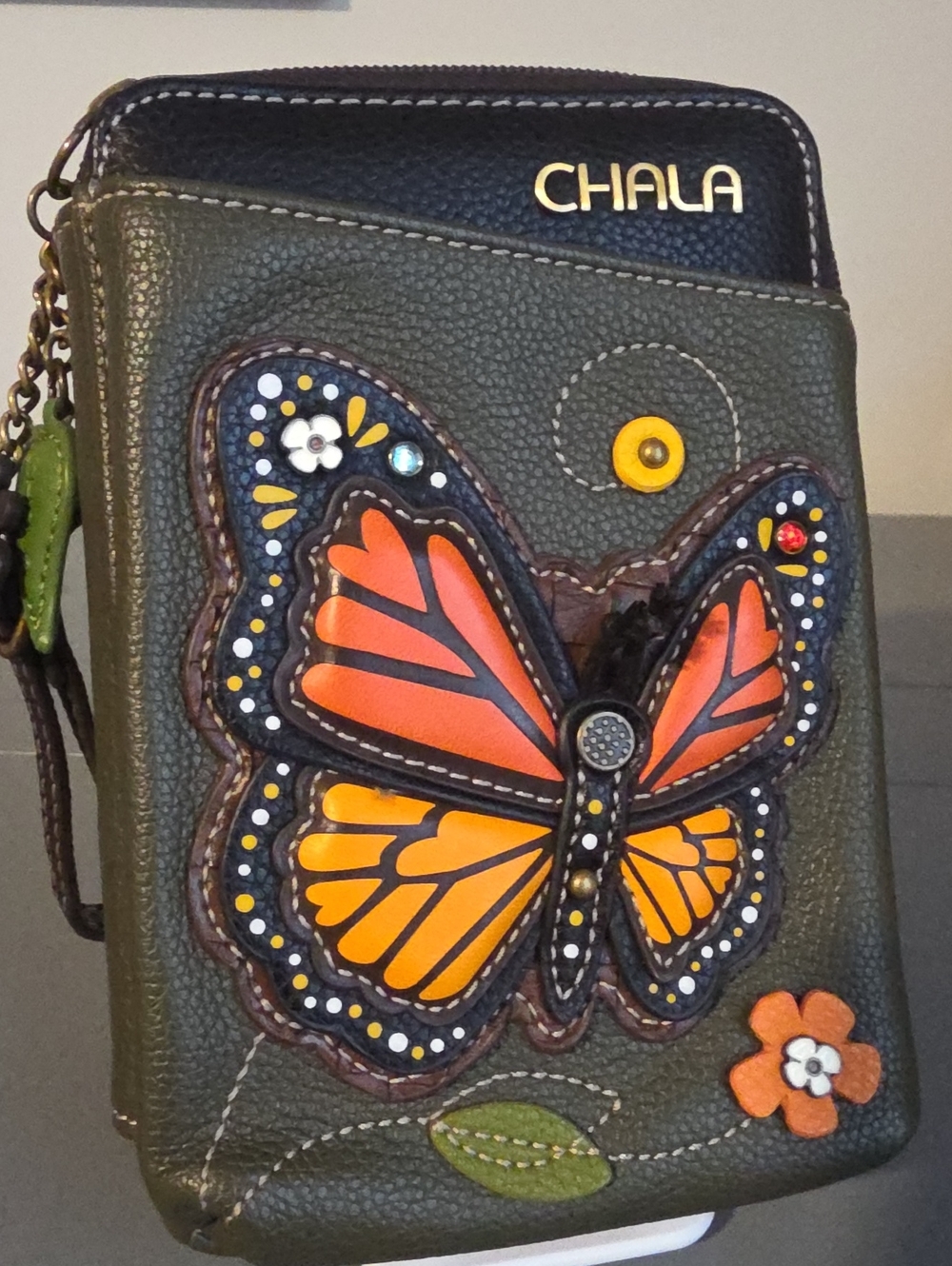 CHALA Olive Green With Butterfly Shoulder Bag